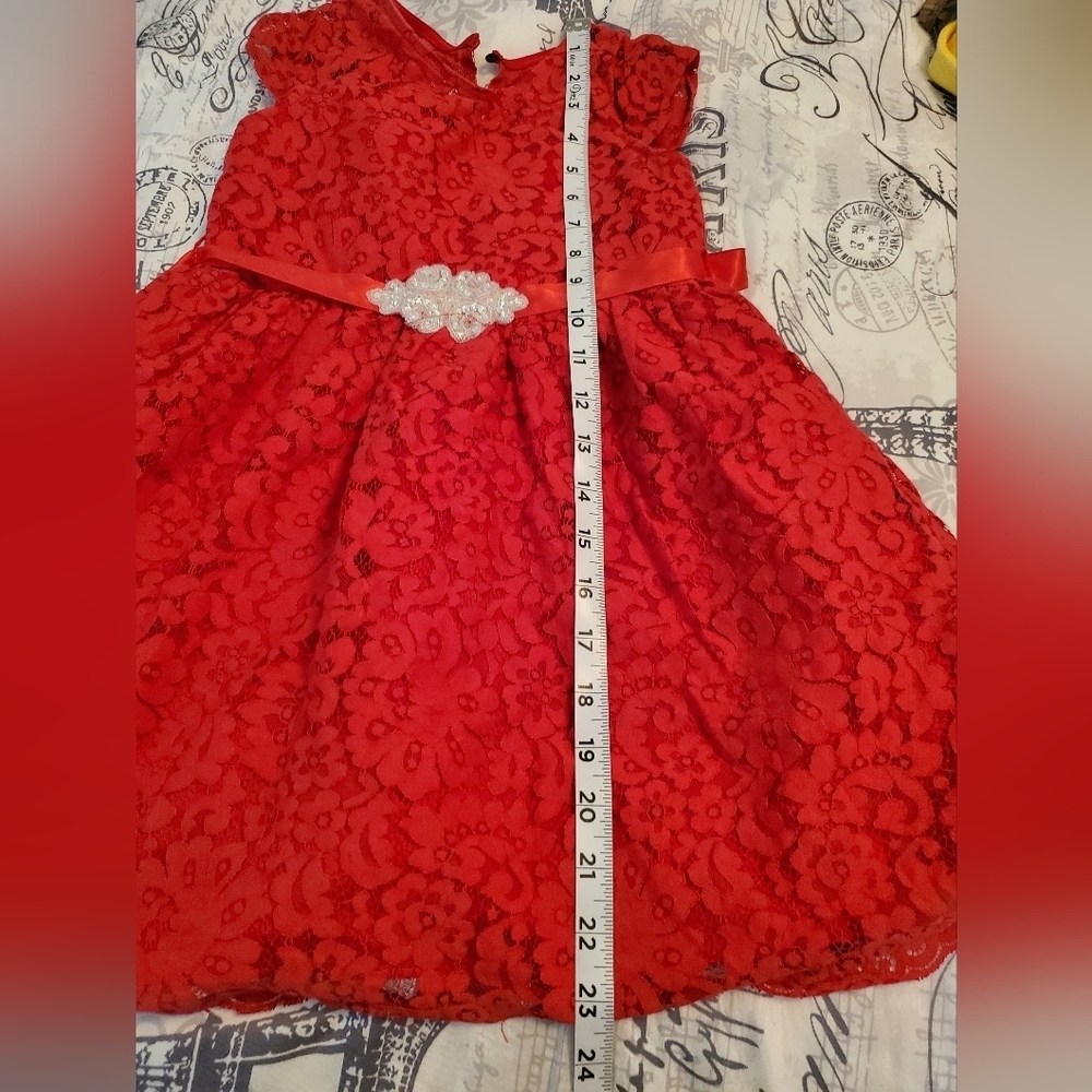 Rare Editions Lace Red Dress Size 5T - Picture 6 of 10